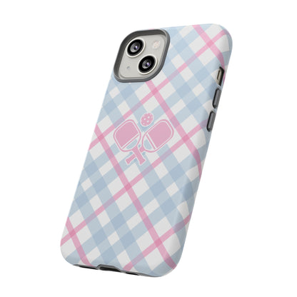 Pink & Blue Plaid Pickleball Phone Case
