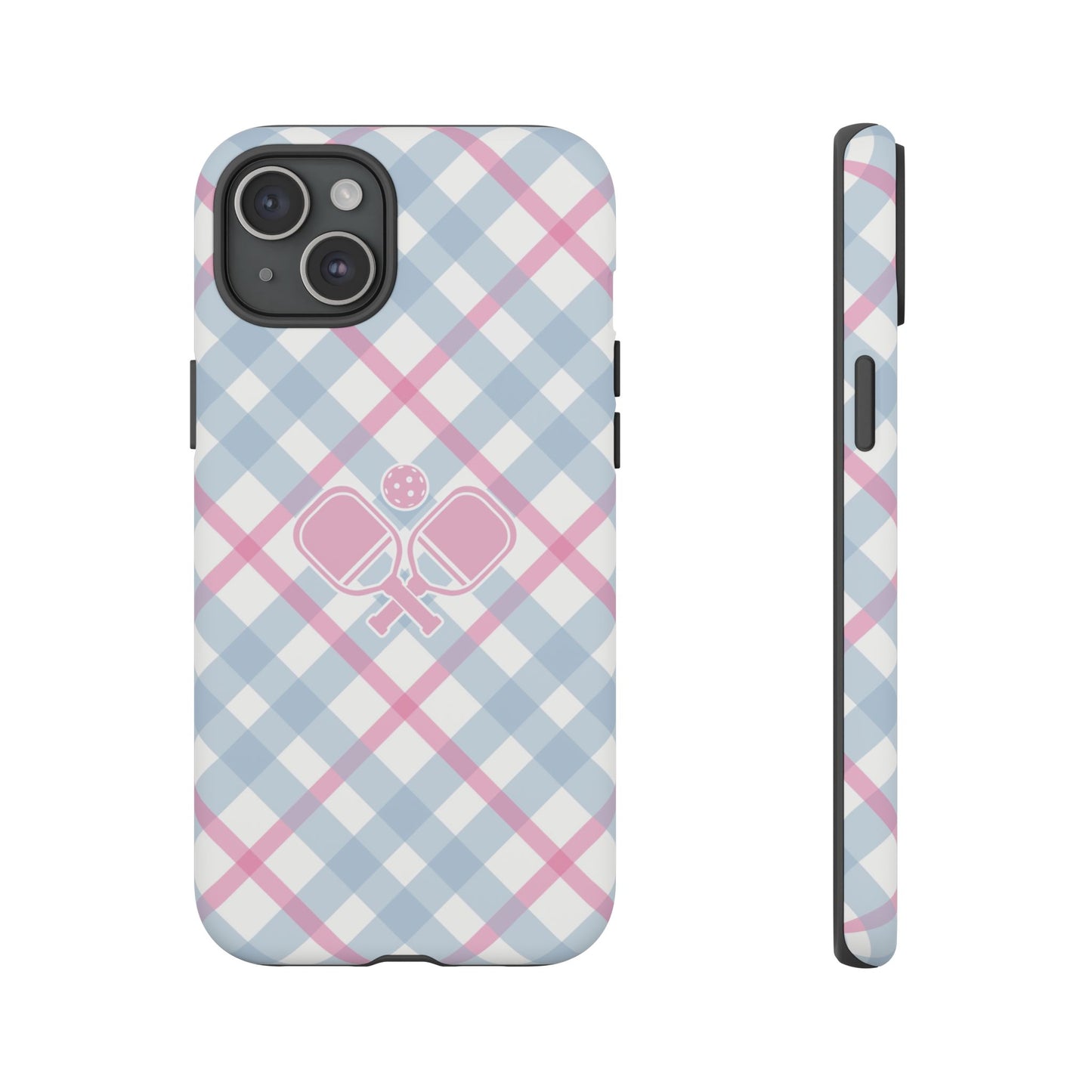 Pink & Blue Plaid Pickleball Phone Case
