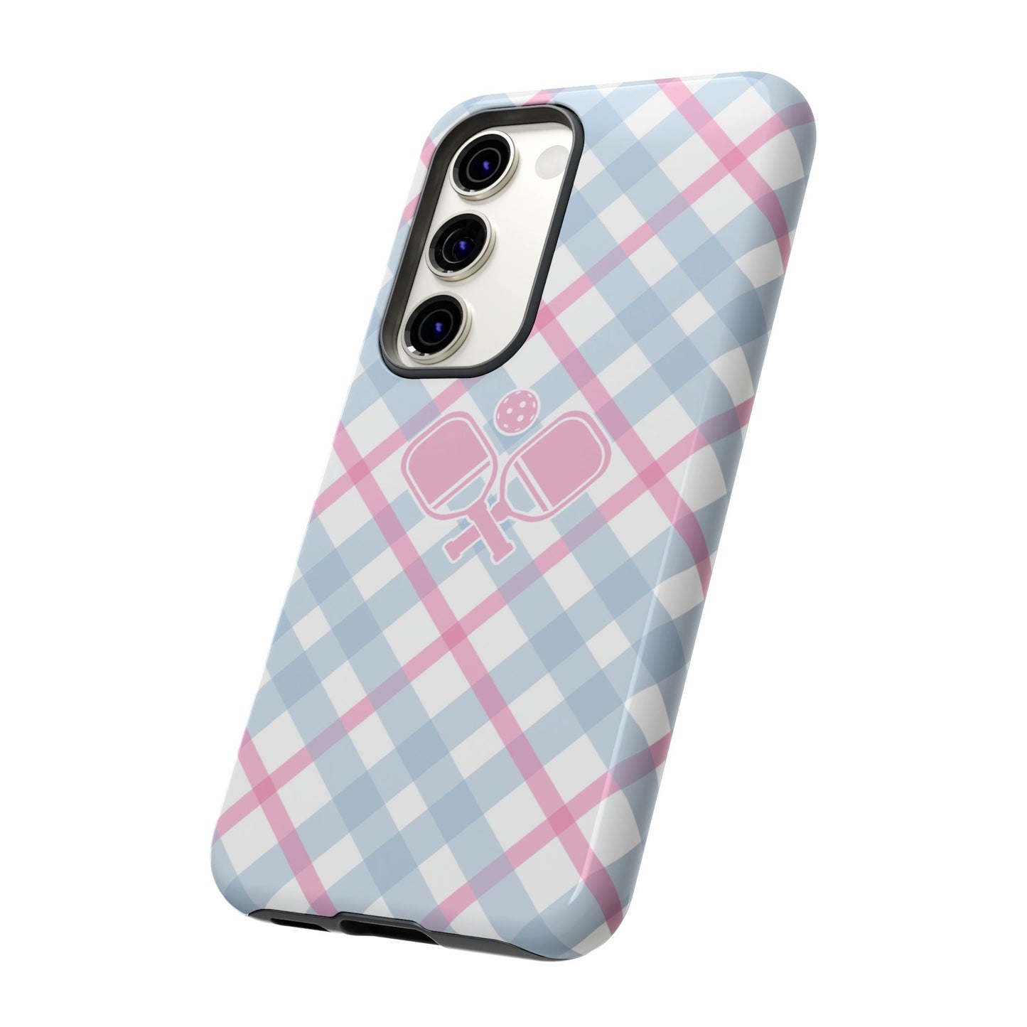 Pink & Blue Plaid Pickleball Phone Case