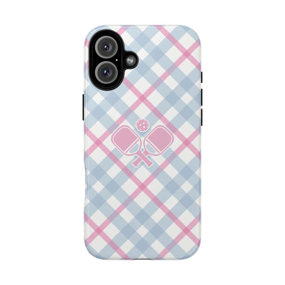 Pink & Blue Plaid Pickleball Phone Case