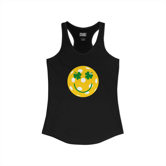 Pickleball Shamrock Smiley Face Women's Racerback Tank