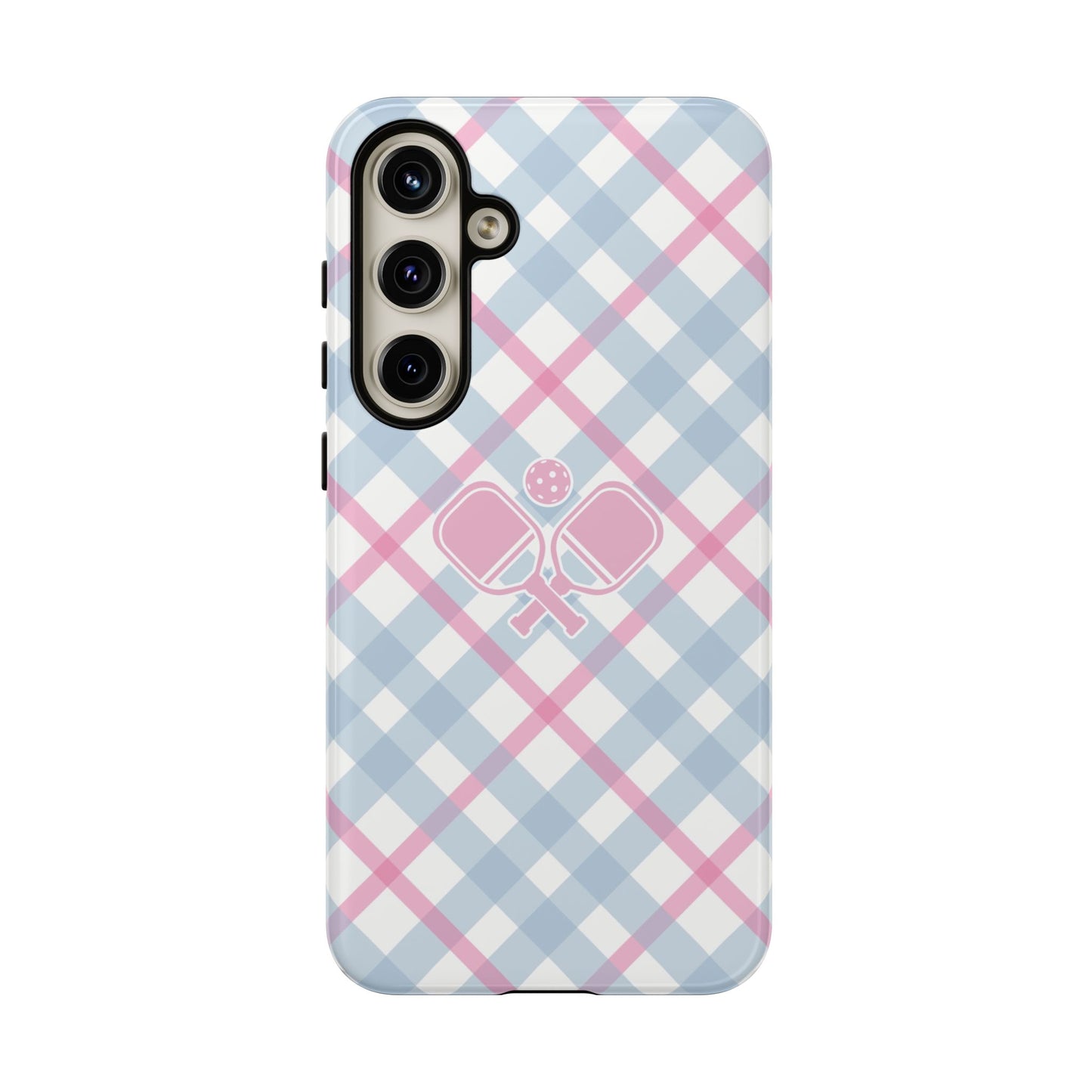 Pink & Blue Plaid Pickleball Phone Case