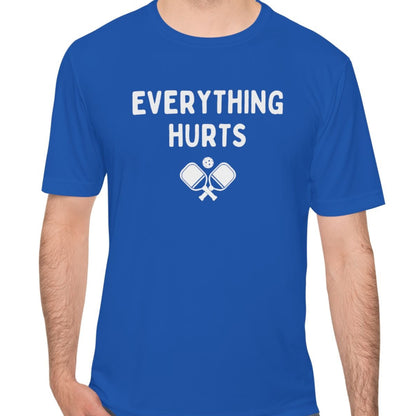 man wearing a royal blue performance pickleball tee