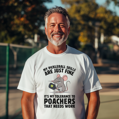 man wearing a white cotton pickleball tee
