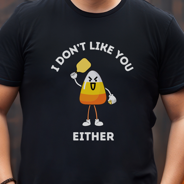 man wearing black Halloween pickleball t-shirt