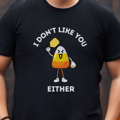 man wearing black Halloween pickleball t-shirt