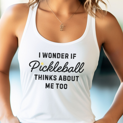 woman in a white pickleball racerback tank