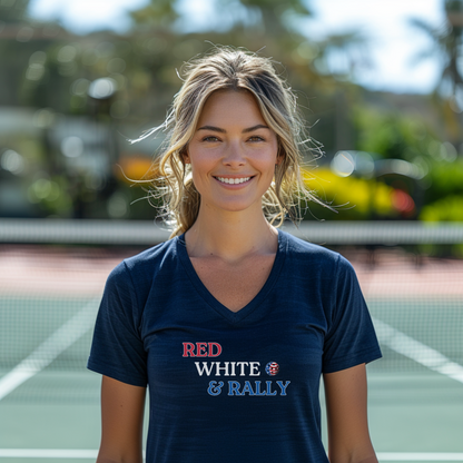 Red White & Rally Pickleball Unisex V-neck Tee